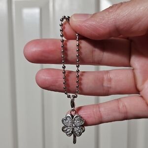 Silver Clover Charm Pendant W/Ball Chain